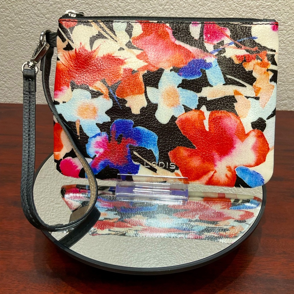 Lodis Floral Leather Wristlet Clutch – Vibrant Watercolor Print